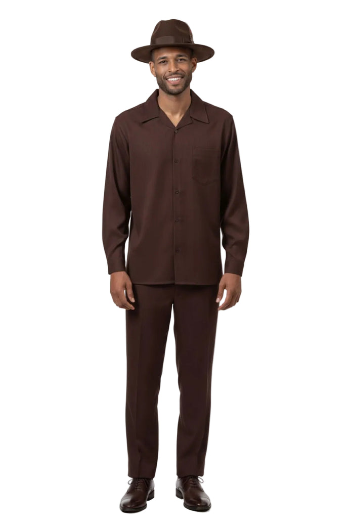 Brown 2 piece men's long sleeve walking suit
