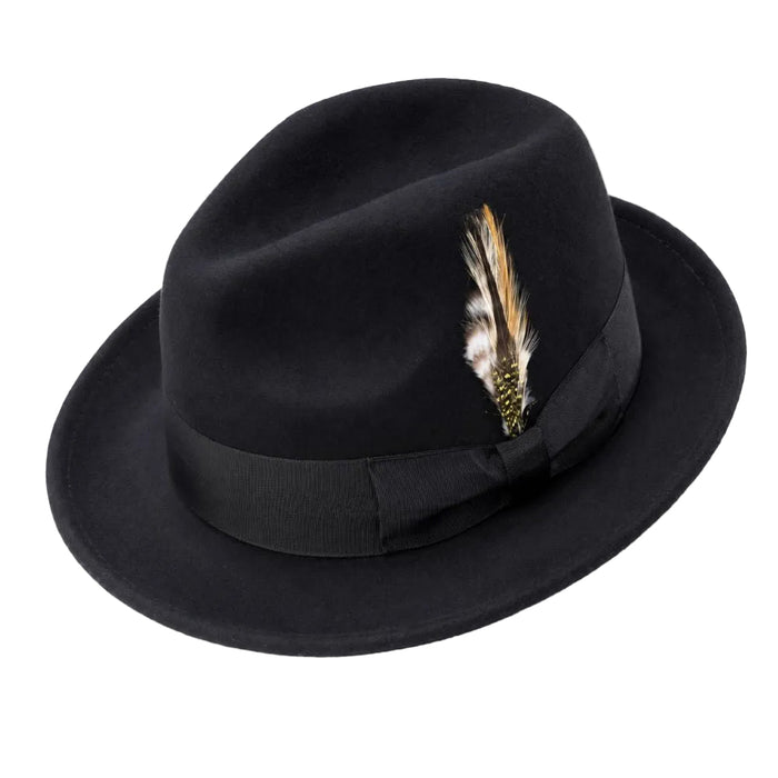 Black men's crushable wool felt snap brim fedora