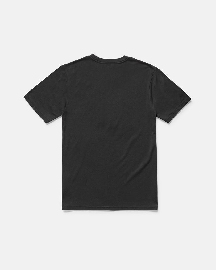 The Men's Enterprise Short Sleeve Tee by Volcom is a modern-fit plain black t-shirt, shown from the back and laid flat on a white background.