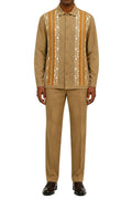 Taupe geometric jacquard long sleeve men's walking suit