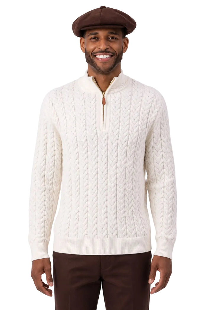 Ivory men's quarter zip knit sweater