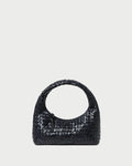 Mercer Black Woven Shoulder Bag in black woven leather.