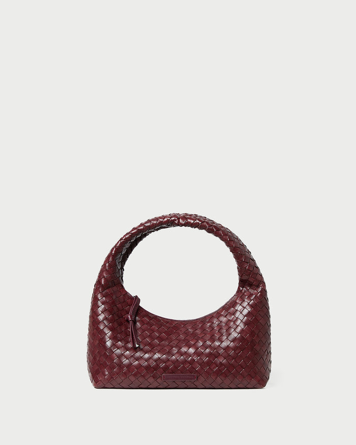 Mercer Maroon Woven Shoulder Bag in maroon woven leather.