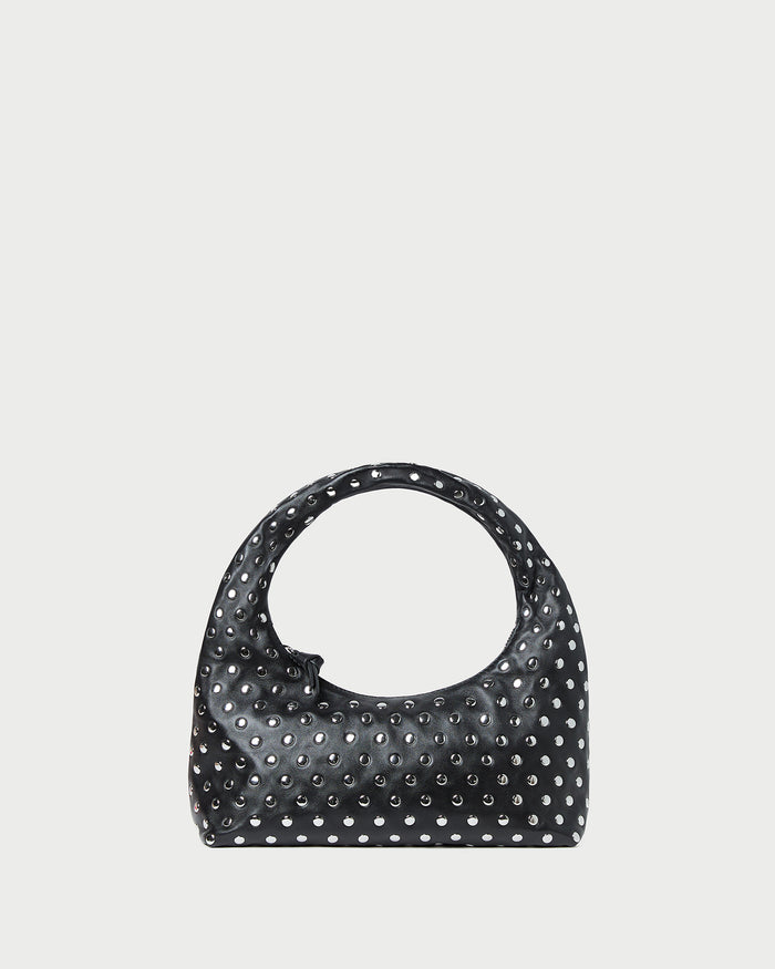 Mercer Black/Silver Leather Shoulder Bag in black leather with silver studs.