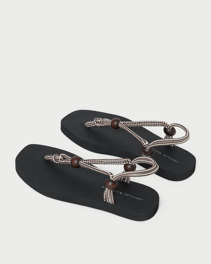 Mika Brown/Cream Sport Sandal with black rubber sole and brown/cream rope.