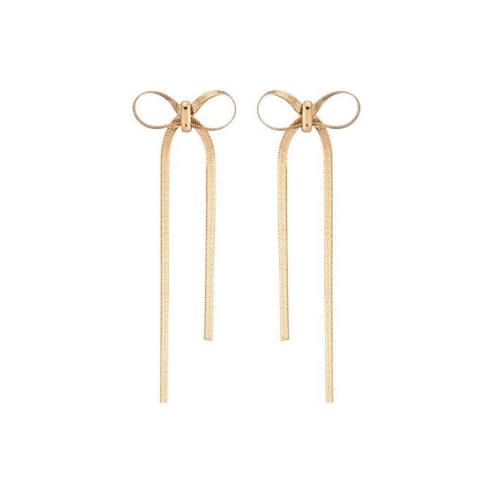 Mini Herringbone Bow Earrings Stainless Steel Yellow Gold First