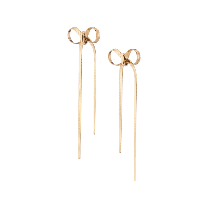 Mini Herringbone Bow Earrings Stainless Steel Yellow Gold