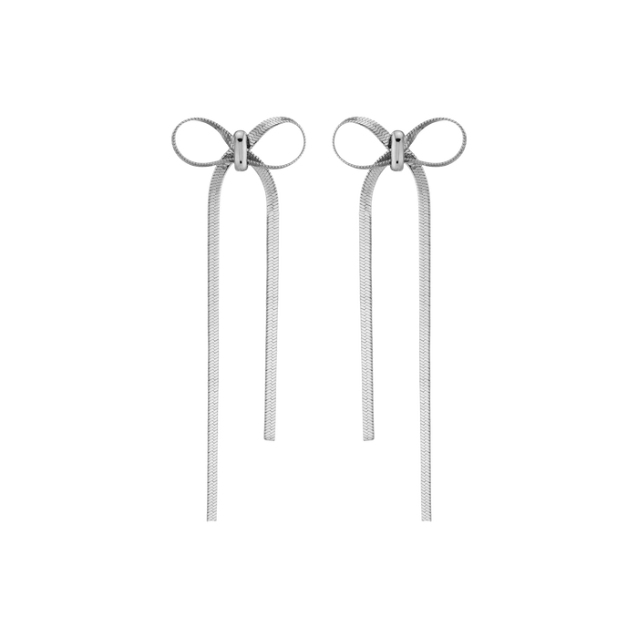 Mini Herringbone Bow Earrings Stainless Steel White Gold First