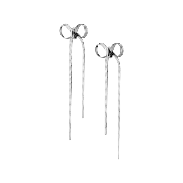 Mini Herringbone Bow Earrings Stainless Steel White Gold