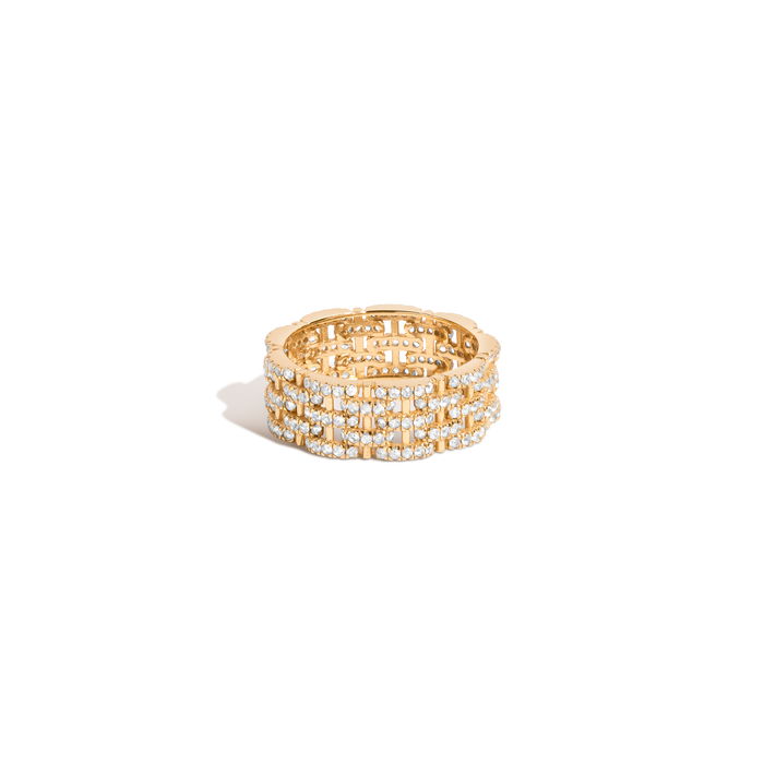 Mini Lab Grown White Sapphire Panther Chain Link Ring Vermeil Yellow Gold First