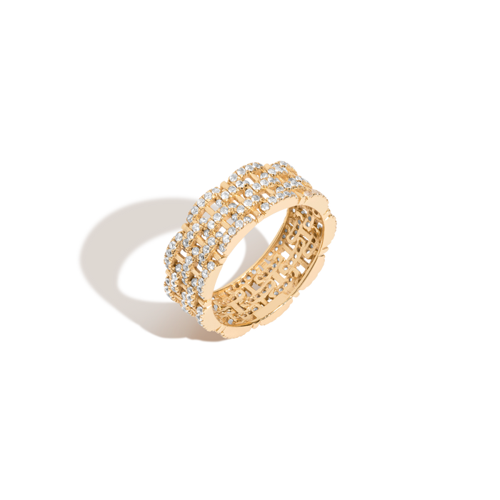 Mini Lab Grown White Sapphire Panther Chain Link Ring Vermeil Yellow Gold
