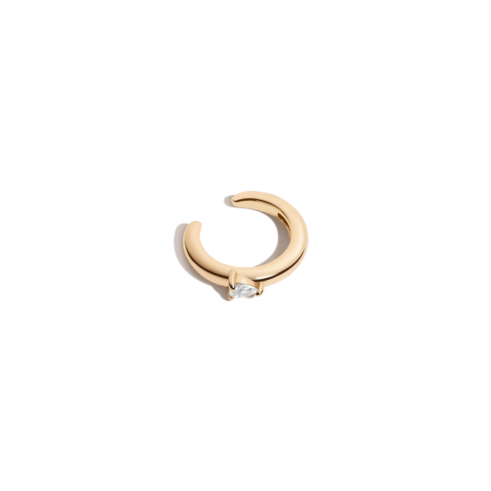 Mini Pear Lab Grown White Sapphire Solitaire Ear Cuff Vermeil Yellow Gold