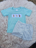 Mint Gingham Emb. Bunny Set