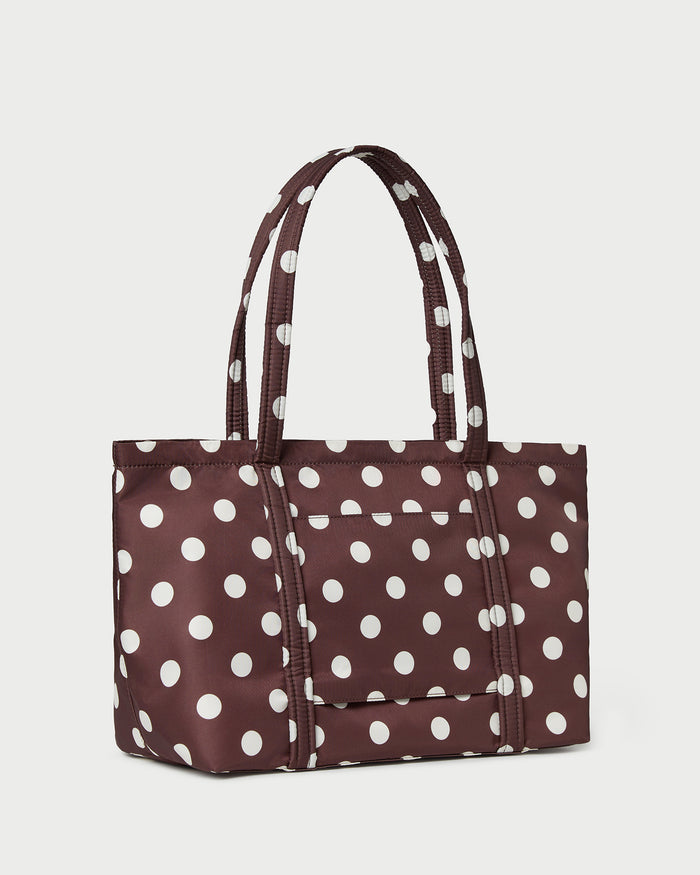 Mira Brown/Cream Everyday Tote in brown and cream polka dot.