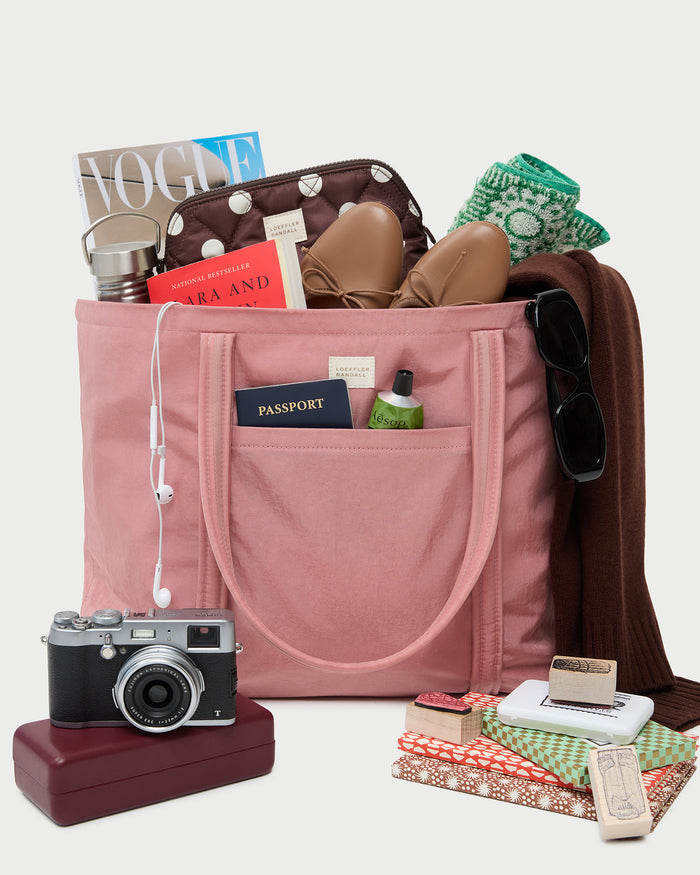 Mira Pink Everyday Tote in pink water-resistant nylon.