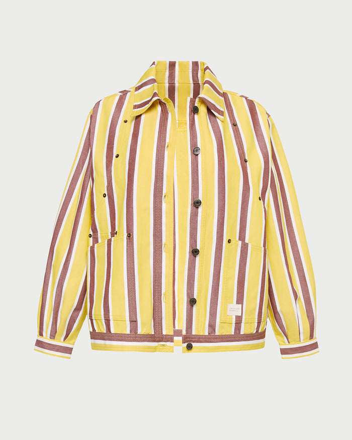 Miro Jacket in yellow and brown striped cotton-linen.