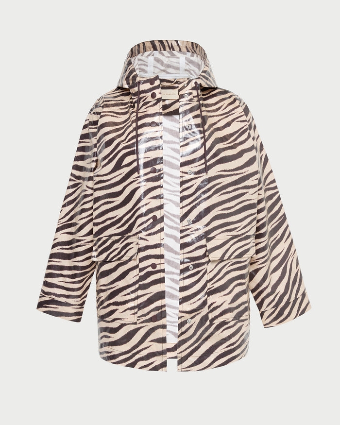 Misty Rain jacket in zebra printed coated cotton.