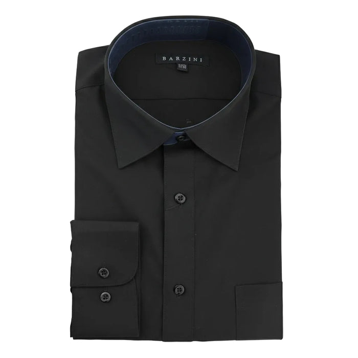 Black modern fit men's dress shirt with convertible cuff