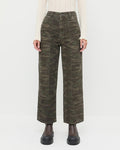 Molly Workwear Jean in dark camo denim, Lolo Pointelle Long-Sleeve Top in cream pointelle, and Suri Brown Leather Lug Boot.