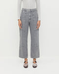 Molly Workwear Jean in grey denim, Ash Pointelle Cardigan in grey cotton, and Cooper Zebra Mary Jane Sneaker.