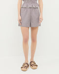 Moxie Short in dark brown/cream gingham cotton, Ottie Top in dark brown/cream gingham cotton, and Nico Chocolate/Natural Two-Band Sandal.