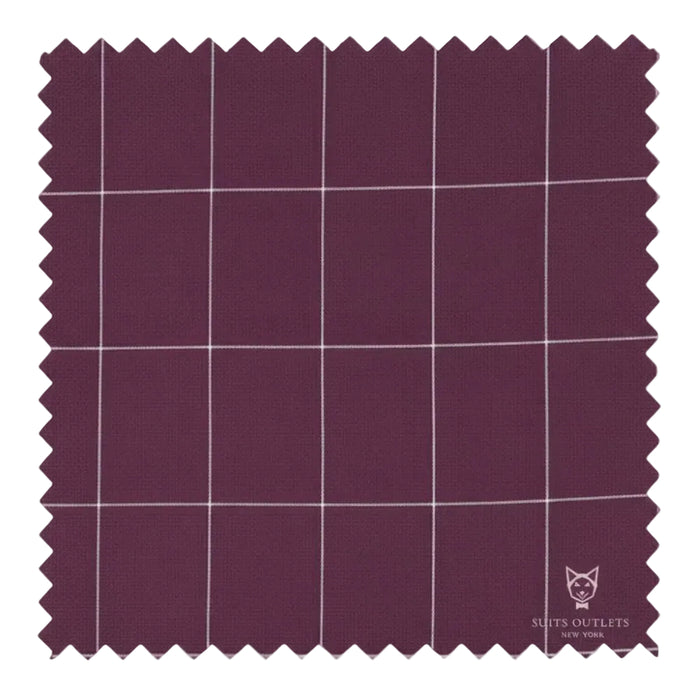 Vinci Naples Collection Wine Modern Fit Double Breasted Windowpane Peak Lapel 2 Piece Suit jacket.