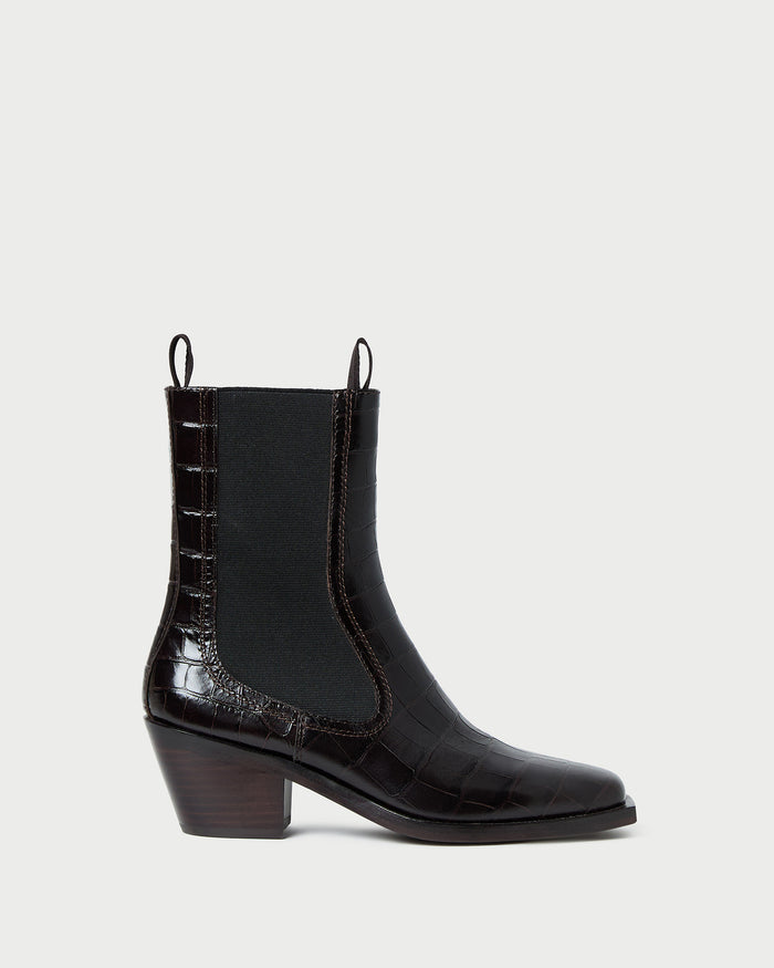 Nat Crocodile Leather Ankle Boot in crocodile black leather.