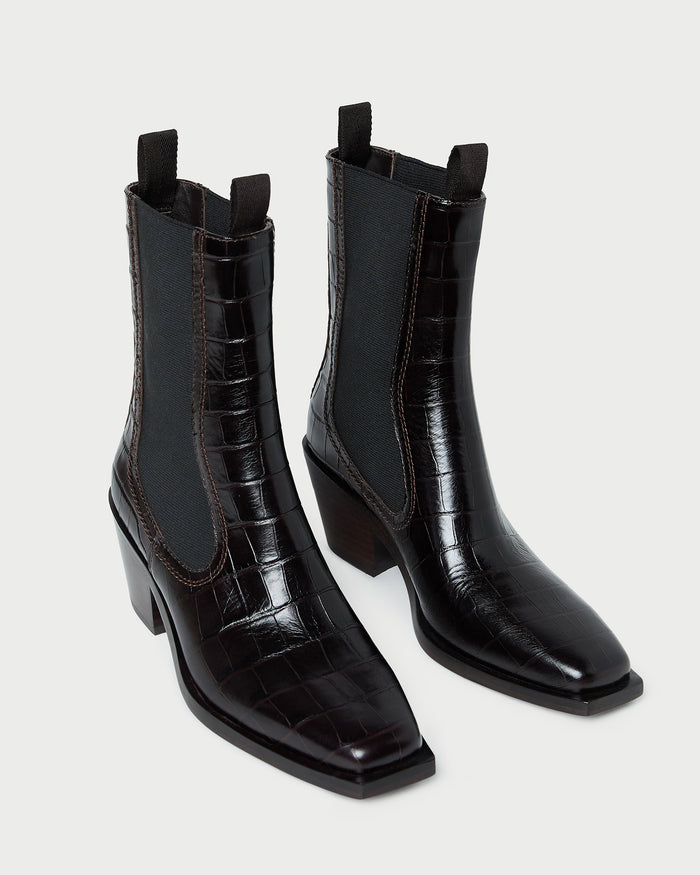 Nat Crocodile Leather Ankle Boot in crocodile black leather.