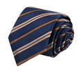 Navy tie with diagonal brown stripes