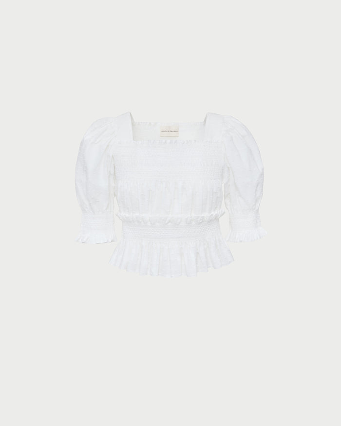 Nicola Smocked Blouse in white cotton.