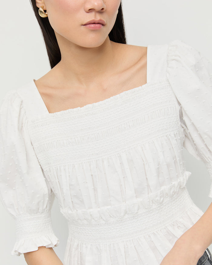 Nicola Smocked Blouse in white cotton.