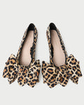 Noa Leopard Jersey Bow Flat in leopard jersey material.