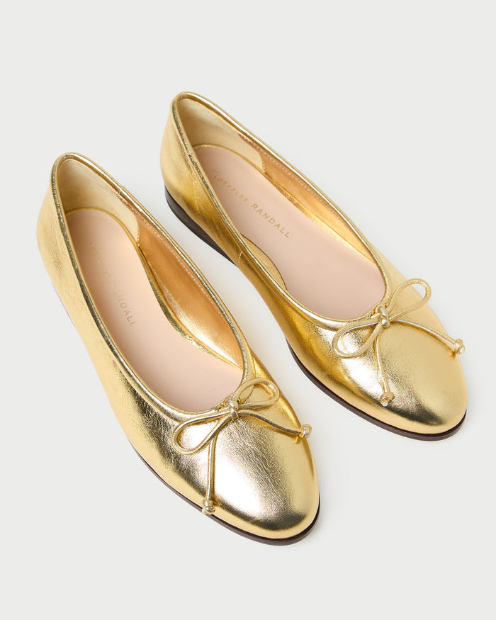 Noelle Champagne Ballet Flat in champagne leather.