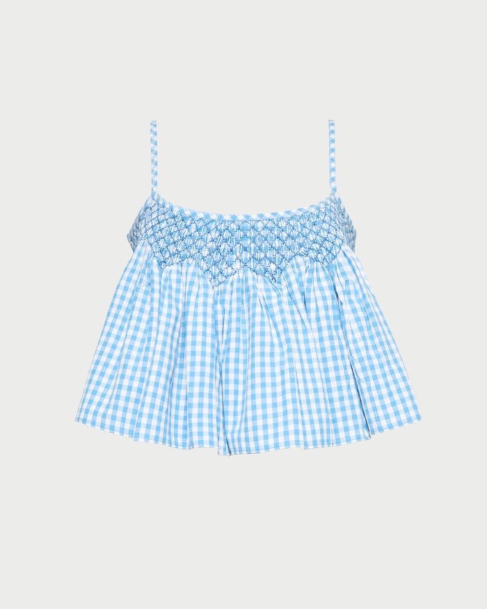 Nola Top in blue gingham cotton.