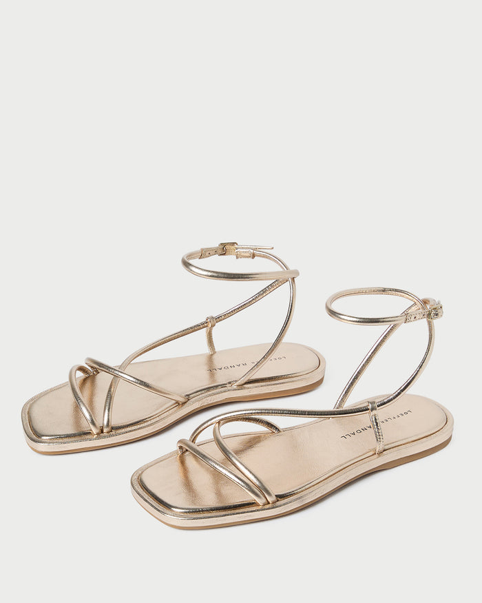 Noor Champagne Leather Flat Sandal in champagne leather.