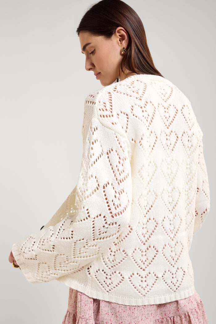 Openwork Heart Pattern Cardigan - 8168