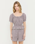 Ottie Top in dark brown/cream gingham cotton and Moxie Short in dark brown/cream gingham cotton.