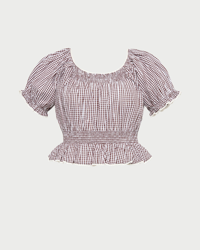 Ottie Top in dark brown/cream gingham cotton.