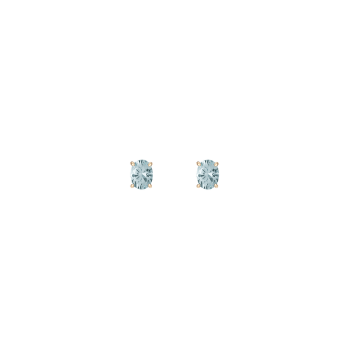 Oval Gemstone Solitaire Stud Earrings Vermeil Yellow Gold Aquamarine First