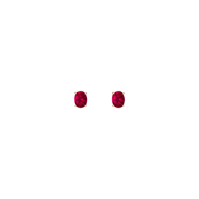 Oval Gemstone Solitaire Stud Earrings Vermeil Yellow Gold Red Ruby