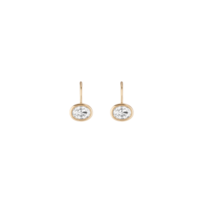 Oval Lab Grown White Sapphire Bezel Drop Earrings Vermeil Yellow Gold First