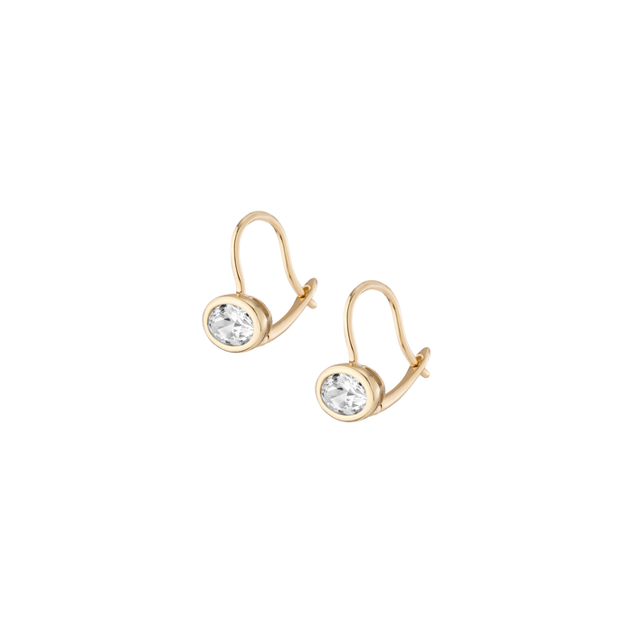 Oval Lab Grown White Sapphire Bezel Drop Earrings Vermeil Yellow Gold