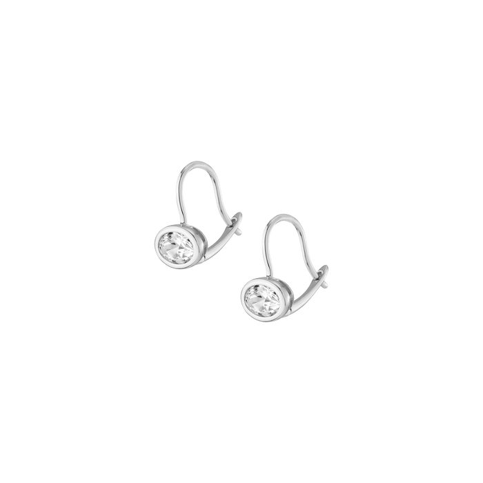 Oval Lab Grown White Sapphire Bezel Drop Earrings Vermeil White Gold