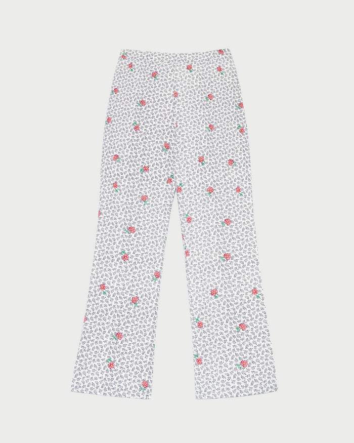 Pasha Trouser in white floral cotton-linen.