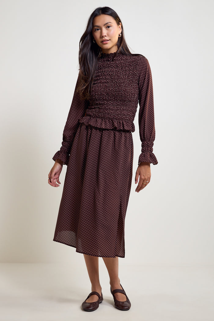 Patterned Midi Skirt with Slit - 6073