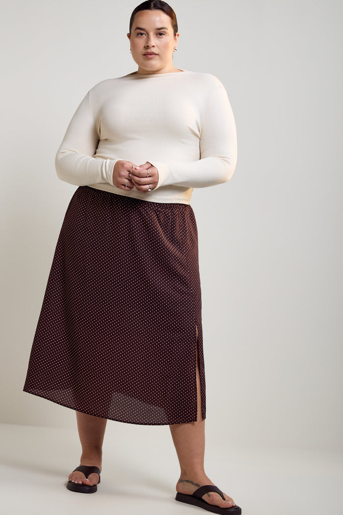 Patterned Midi Skirt with Slit - 6073