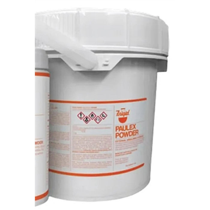 Paulex embalming powder-25 lbs pail used in funeral service operations, from lynch supply