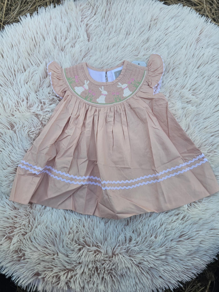 Peach Smocked Bunny Dress
