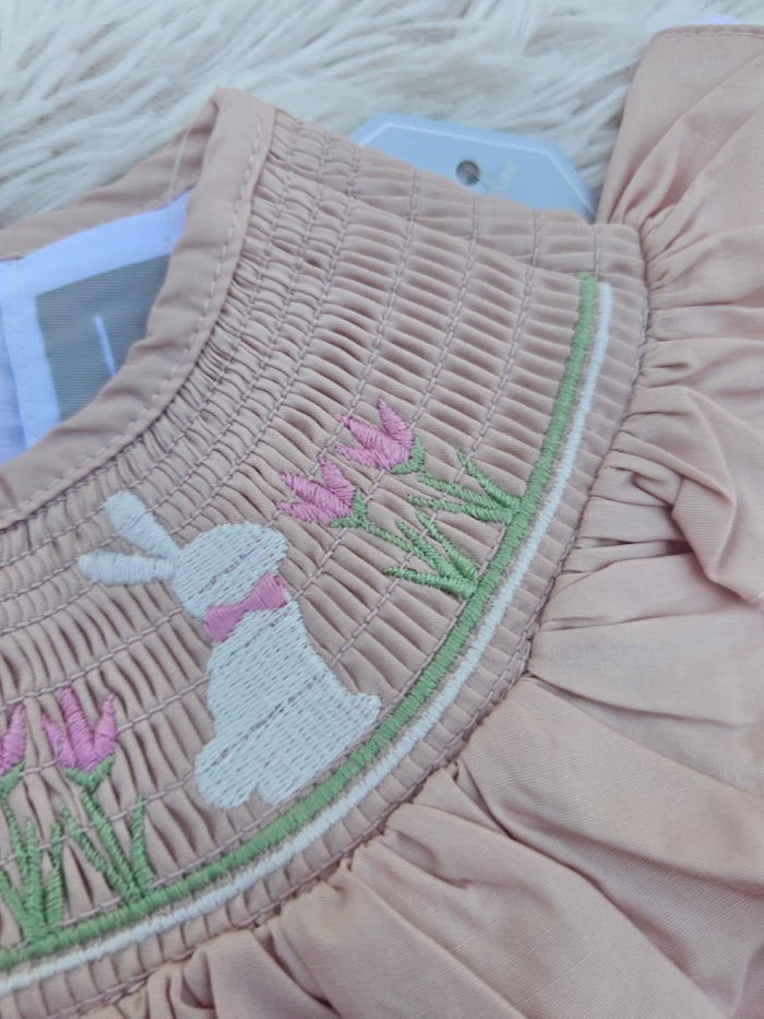 Peach Smocked Bunny Dress
