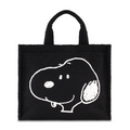 Peanuts Snoopy black tote bag in soft sherpa with trolley strap and adjustable removable shoulder strap